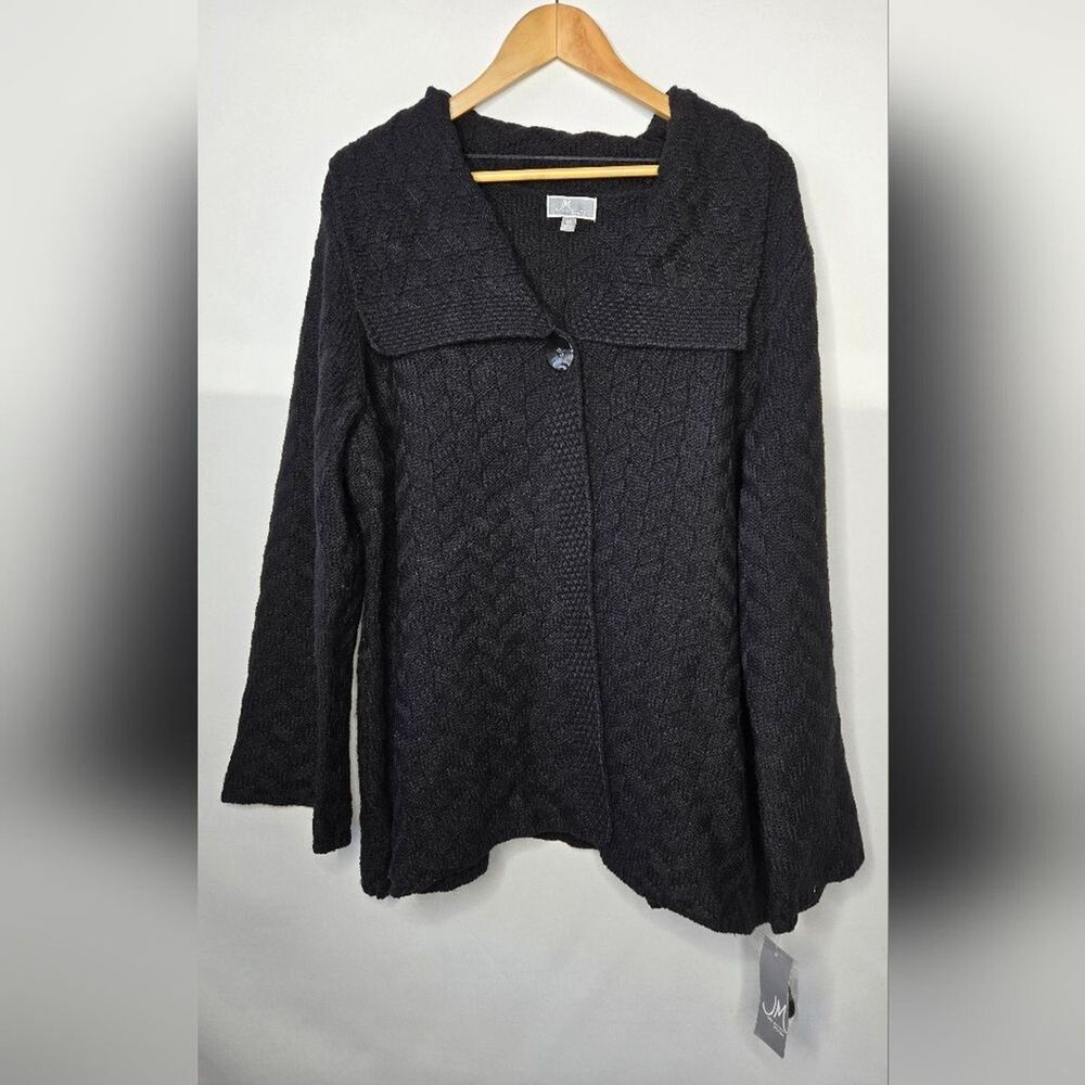 NWT Women's JM Collection Woman Black Cardigan Sweater w/ Collar Size 3X